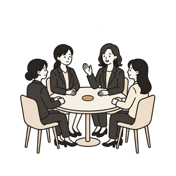 Women around a table in a mini-mastermind